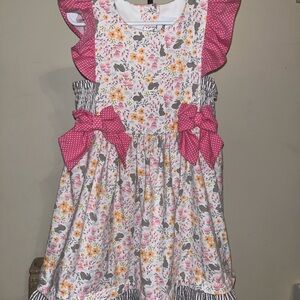 Pink and White Sundress with Ruffled Flutter Sleeves | Size 5